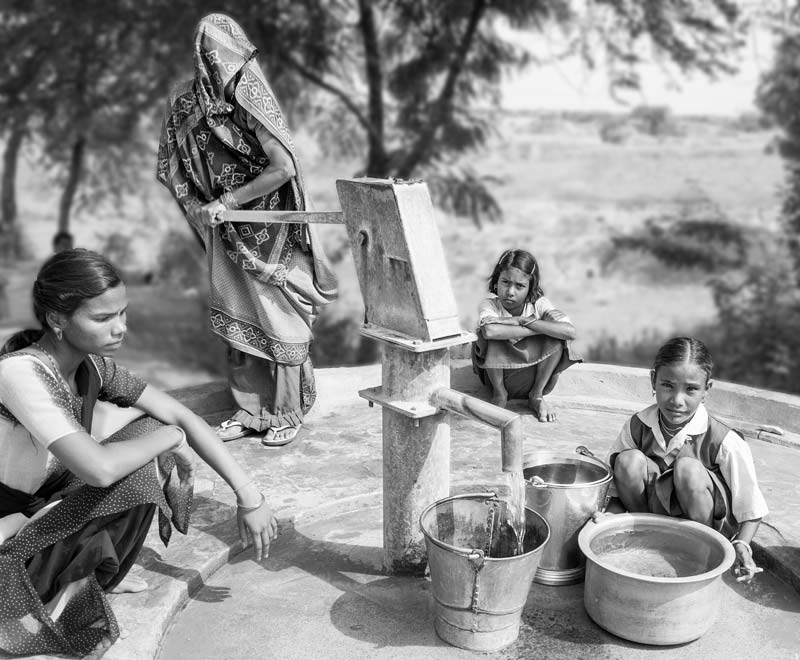 Varied drinking water sources in India - public handpump in district Morena, Madhya Pradesh